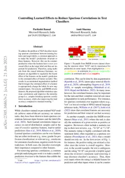 Controlling Learned Effects to Reduce Spurious Correlations in Text
  Classifiers