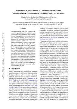 Robustness of Multi-Source MT to Transcription Errors