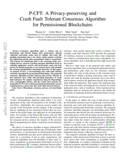 P-CFT: A Privacy-preserving and Crash Fault Tolerant Consensus Algorithm
  for Permissioned Blockchains