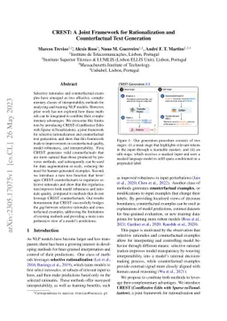 CREST: A Joint Framework for Rationalization and Counterfactual Text
  Generation