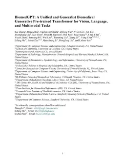 BiomedGPT: A Unified and Generalist Biomedical Generative Pre-trained
  Transformer for Vision, Language, and Multimodal Tasks