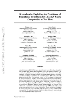 Scissorhands: Exploiting the Persistence of Importance Hypothesis for
  LLM KV Cache Compression at Test Time