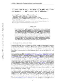 Stability of implicit neural networks for long-term forecasting in
  dynamical systems