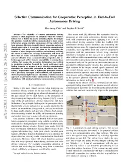 Selective Communication for Cooperative Perception in End-to-End
  Autonomous Driving