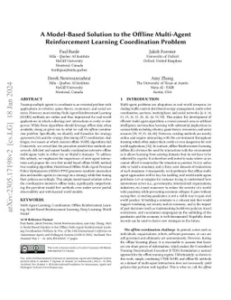 A Model-Based Solution to the Offline Multi-Agent Reinforcement Learning
  Coordination Problem