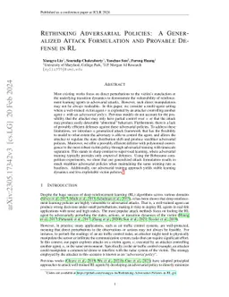 Rethinking Adversarial Policies: A Generalized Attack Formulation and
  Provable Defense in RL