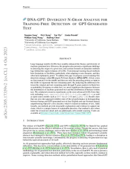 DNA-GPT: Divergent N-Gram Analysis for Training-Free Detection of
  GPT-Generated Text