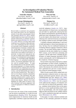 An Investigation of Evaluation Metrics for Automated Medical Note
  Generation