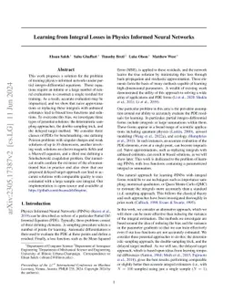 Learning from Integral Losses in Physics Informed Neural Networks