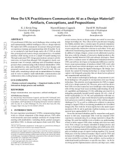 How Do UX Practitioners Communicate AI as a Design Material? Artifacts,
  Conceptions, and Propositions