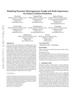 Modeling Dynamic Heterogeneous Graph and Node Importance for Future
  Citation Prediction