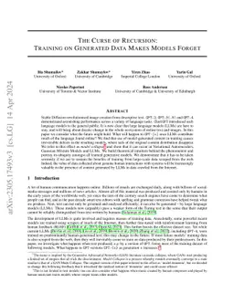 The Curse of Recursion: Training on Generated Data Makes Models Forget