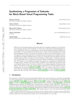 Synthesizing a Progression of Subtasks for Block-Based Visual
  Programming Tasks