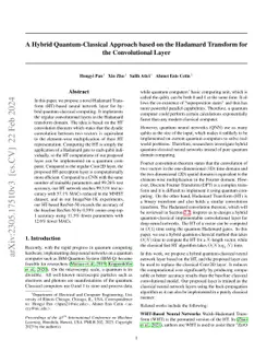 A Hybrid Quantum-Classical Approach based on the Hadamard Transform for
  the Convolutional Layer