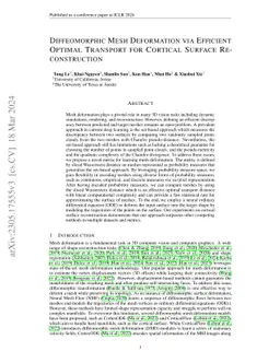 Diffeomorphic Mesh Deformation via Efficient Optimal Transport for
  Cortical Surface Reconstruction