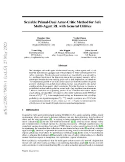 Scalable Primal-Dual Actor-Critic Method for Safe Multi-Agent RL with
  General Utilities