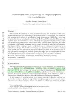 Mixed-integer linear programming for computing optimal experimental
  designs