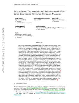 Diagnosing Transformers: Illuminating Feature Spaces for Clinical
  Decision-Making