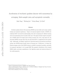 Acceleration of stochastic gradient descent with momentum by averaging:
  finite-sample rates and asymptotic normality