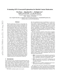 Evaluating GPT-3 Generated Explanations for Hateful Content Moderation