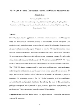 VCVW-3D: A Virtual Construction Vehicles and Workers Dataset with 3D
  Annotations