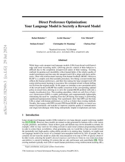 Direct Preference Optimization: Your Language Model is Secretly a Reward
  Model