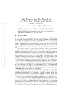 High Accuracy and Low Regret for User-Cold-Start Using Latent Bandits