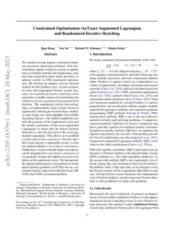 Constrained Optimization via Exact Augmented Lagrangian and Randomized
  Iterative Sketching