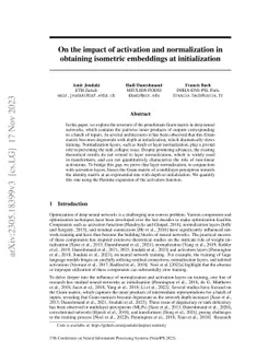 On the impact of activation and normalization in obtaining isometric
  embeddings at initialization