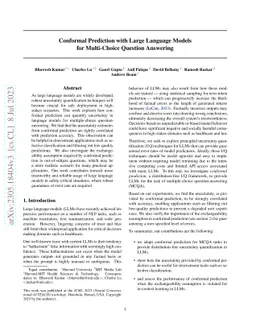 Conformal Prediction with Large Language Models for Multi-Choice
  Question Answering