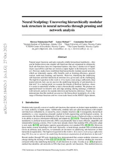 Neural Sculpting: Uncovering hierarchically modular task structure in
  neural networks through pruning and network analysis