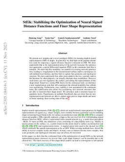 StEik: Stabilizing the Optimization of Neural Signed Distance Functions
  and Finer Shape Representation