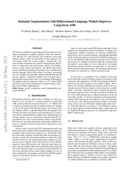 Semantic Segmentation with Bidirectional Language Models Improves
  Long-form ASR