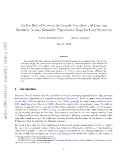 On the Role of Noise in the Sample Complexity of Learning Recurrent
  Neural Networks: Exponential Gaps for Long Sequences