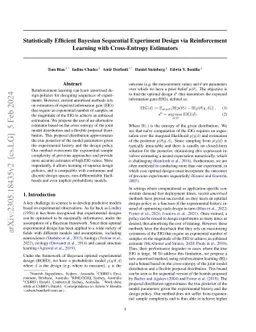 Statistically Efficient Bayesian Sequential Experiment Design via
  Reinforcement Learning with Cross-Entropy Estimators