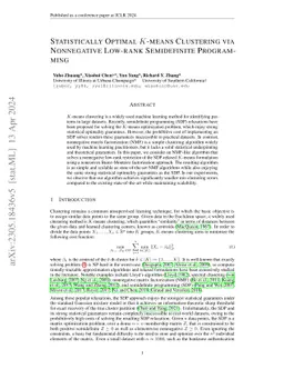 Statistically Optimal K-means Clustering via Nonnegative Low-rank
  Semidefinite Programming