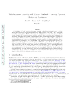 Reinforcement Learning with Human Feedback: Learning Dynamic Choices via
  Pessimism