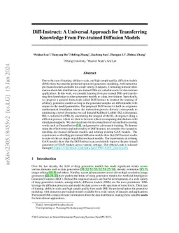 Diff-Instruct: A Universal Approach for Transferring Knowledge From
  Pre-trained Diffusion Models