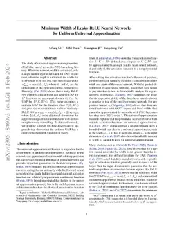 Minimum Width of Leaky-ReLU Neural Networks for Uniform Universal
  Approximation