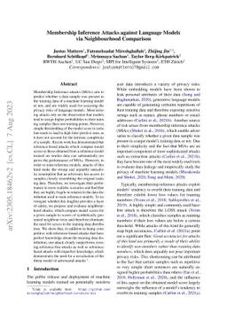 Membership Inference Attacks against Language Models via Neighbourhood
  Comparison