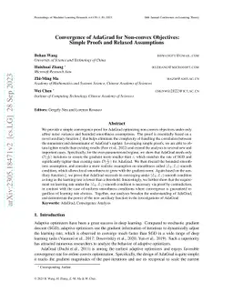 Convergence of AdaGrad for Non-convex Objectives: Simple Proofs and
  Relaxed Assumptions