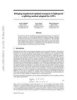 Bringing regularized optimal transport to lightspeed: a splitting method
  adapted for GPUs