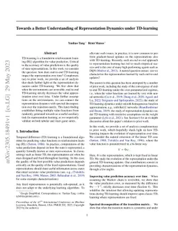 Towards a Better Understanding of Representation Dynamics under
  TD-learning