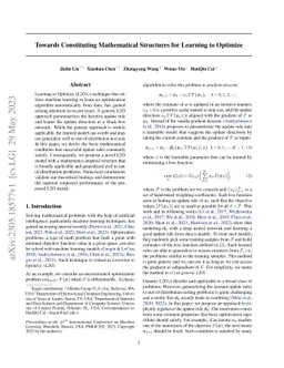 Towards Constituting Mathematical Structures for Learning to Optimize