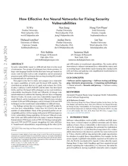 How Effective Are Neural Networks for Fixing Security Vulnerabilities