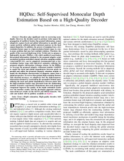 HQDec: Self-Supervised Monocular Depth Estimation Based on a
  High-Quality Decoder