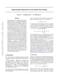Dimensionality Reduction for General KDE Mode Finding