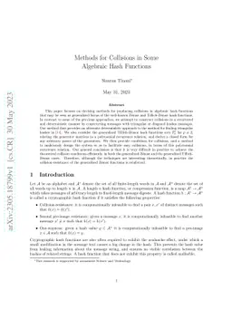 Methods for Collisions in Some Algebraic Hash Functions
