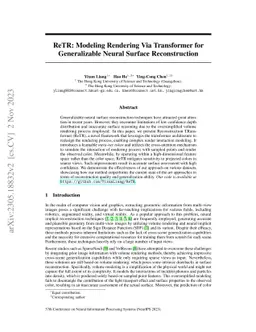 ReTR: Modeling Rendering Via Transformer for Generalizable Neural
  Surface Reconstruction