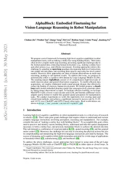 AlphaBlock: Embodied Finetuning for Vision-Language Reasoning in Robot
  Manipulation